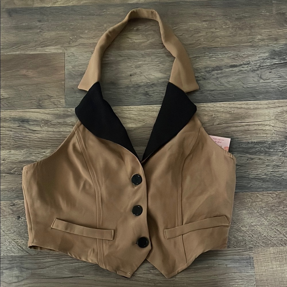 SHEIN Tan and Black Halter Top